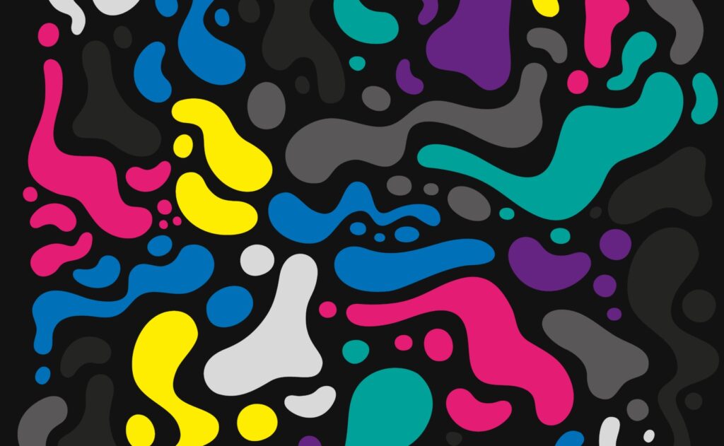 grafica colori pop fluidi su sfondo nero