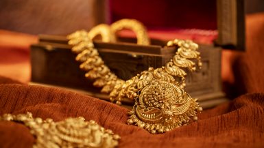 Indian Traditional Gold Necklace shot in studio light.