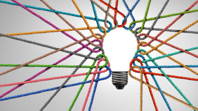 Thinking Team Concept as an inclusive business success metaphor for creative teamwork and diversity strategy with 3D illustration elements.